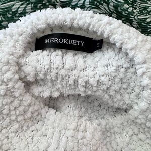 MEROKEETY Women's White Sherpa Turtleneck Sweater